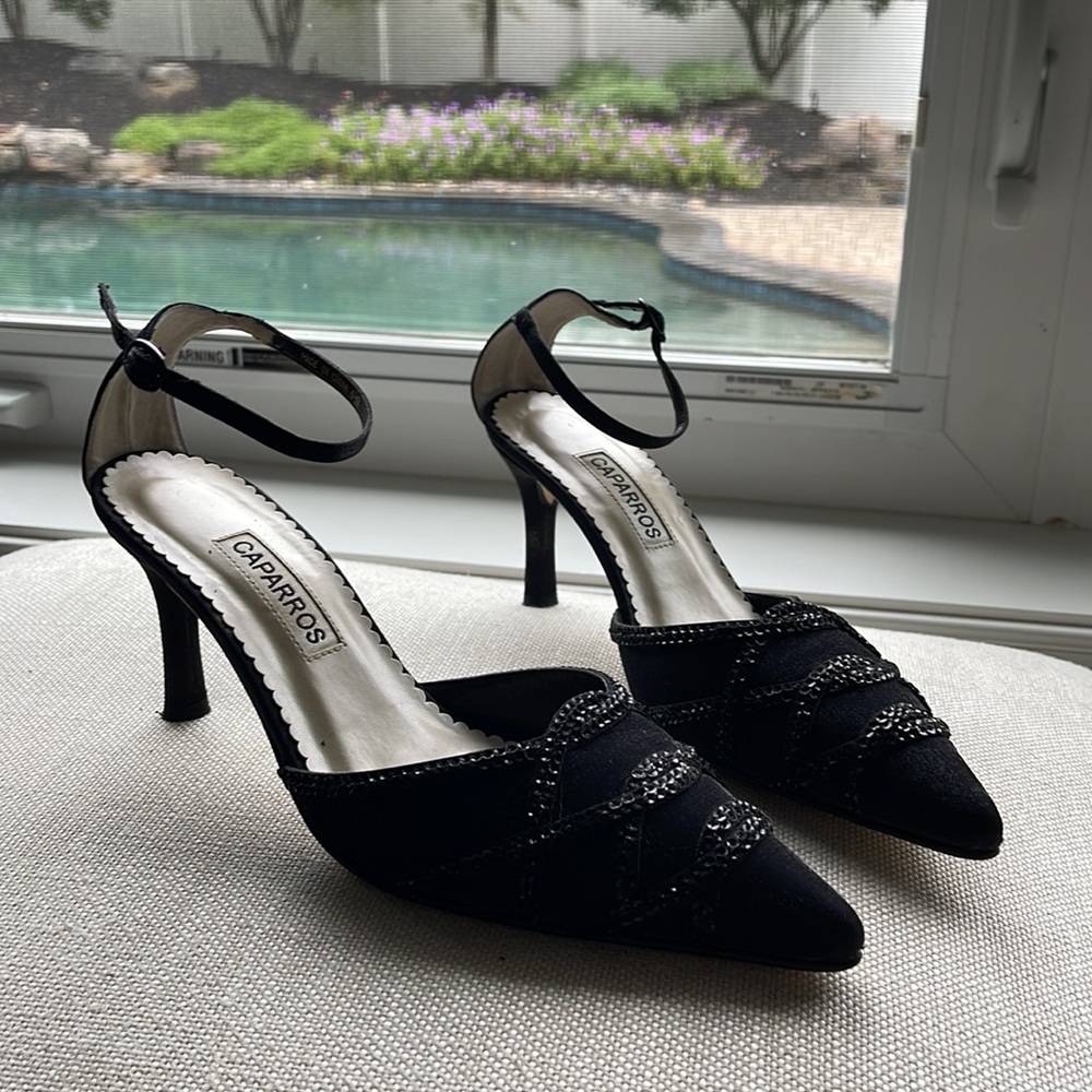 Caparroa Black Sequin Heels, 6.5